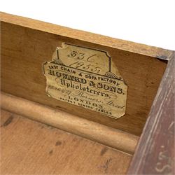 Howard & Sons. - 19th century walnut twin pedestal desk, moulded rectangular top with tooled leather inset, fitted with nine drawers with circular pressed brass handle plates decorated with urns, each drawer fitted with a 'Hobbs, London' lock, on plinth base, the upper right-hand drawer stamped 'Howard & Sons, Berners St.' and with paper label