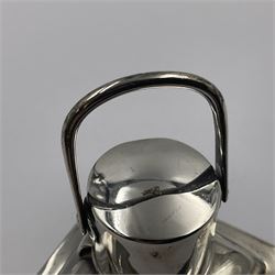 Early 20th century silver novelty inkwell, modelled as a ship's port lantern, with swing handle, convex red glass panel and hinged cover opening to reveal a glass liner, hallmarked Samuel Jacob, London 1911, height not including handle H8.5cm