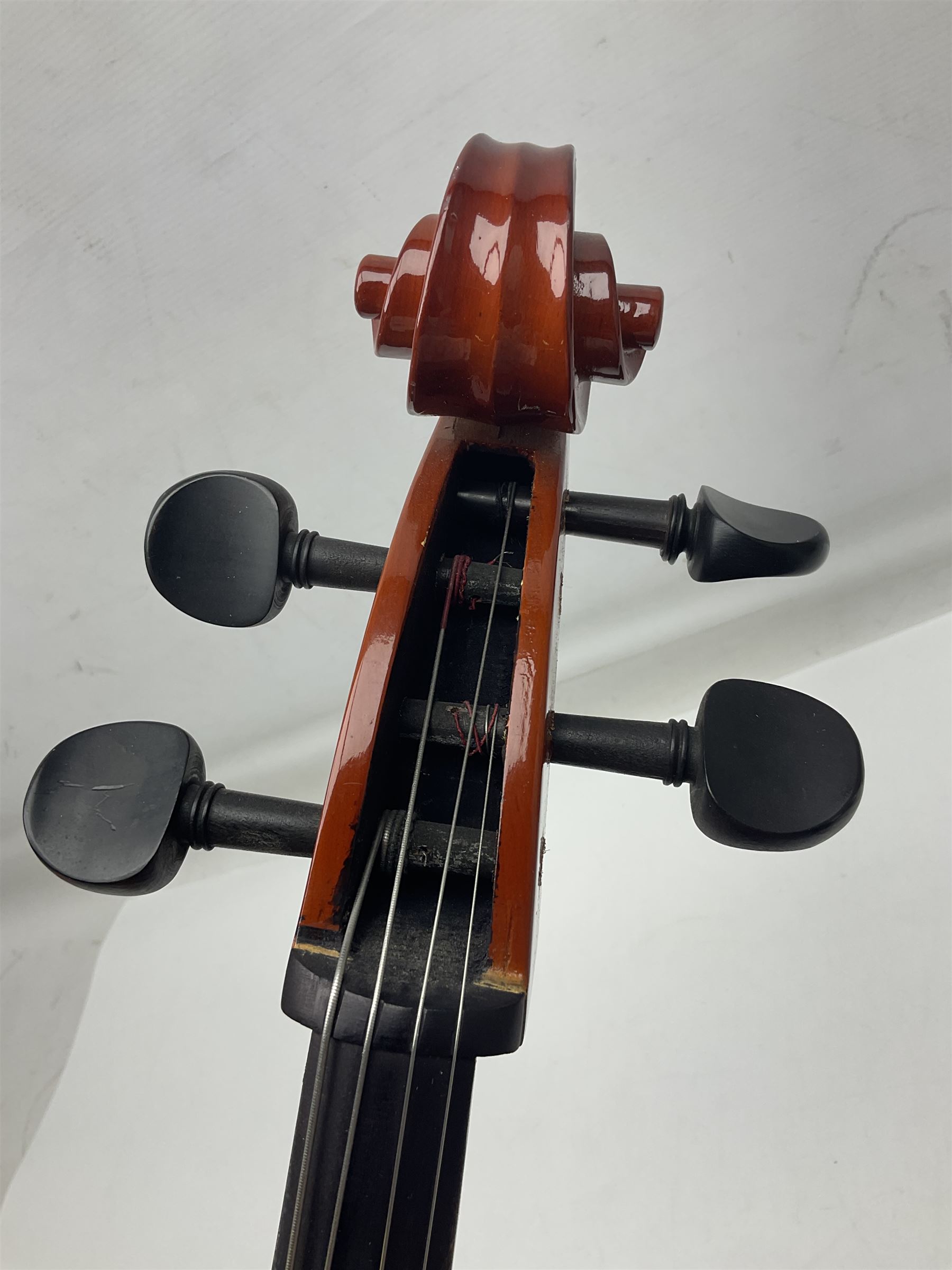 Gear4Music three-quarter sized cello with 70cm one-piece back and spruce top; bears maker's label; L112cm overall; in soft carrying case with Erich Steiner bow