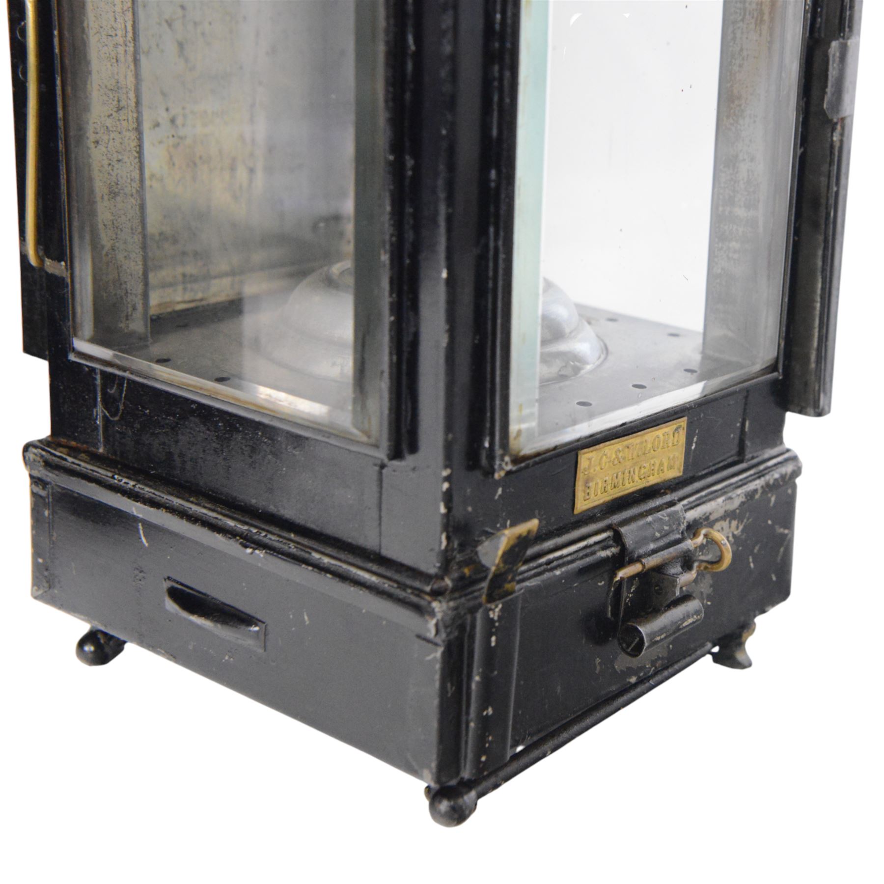 WWI British Officers paraffin lamp by JC & W Lord, Birmingham, complete with carrying case containing fuel can, together with a military issued Bialladin lamp with broad arrow marked 1955