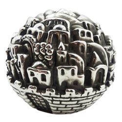 Modern Jewish 925 standard silver sculptural ornament by Sam Philipe, of domed form modelled with buildings in the old layout of Jerusalem, marked beneath Jerusalem 3000 Sam Philipe, approximately H5.5cm