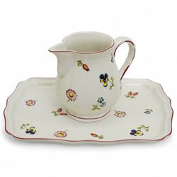 Villeroy & Boch Petite Fleur pattern part tea service comprising seven cups, ten saucers, ten plates, sugar bowl and cover, milk jug, saucer dish and rectangular plate