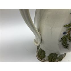 Early 19th century Prattware jug, circa 1800, decorated with two heart shaped panels of children, titled Sportive Innocence and Mischievous Sport, further decorated with acanthus and foliate borders, H22cm