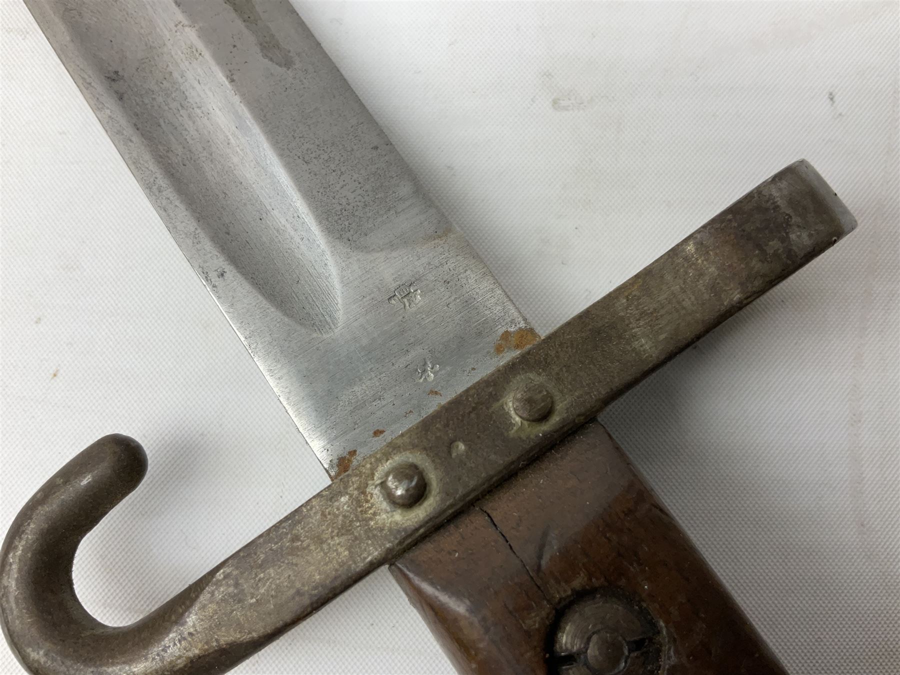 Austrian Model 1895 carbine NCO's knife bayonet with 25cm fullered steel blade; in steel scabbard with webbing frog L39cm overall; and Spanish Model 1941 Bolo bayonet with 25cm fullered steel blade No.6412D; in steel scabbard (2)