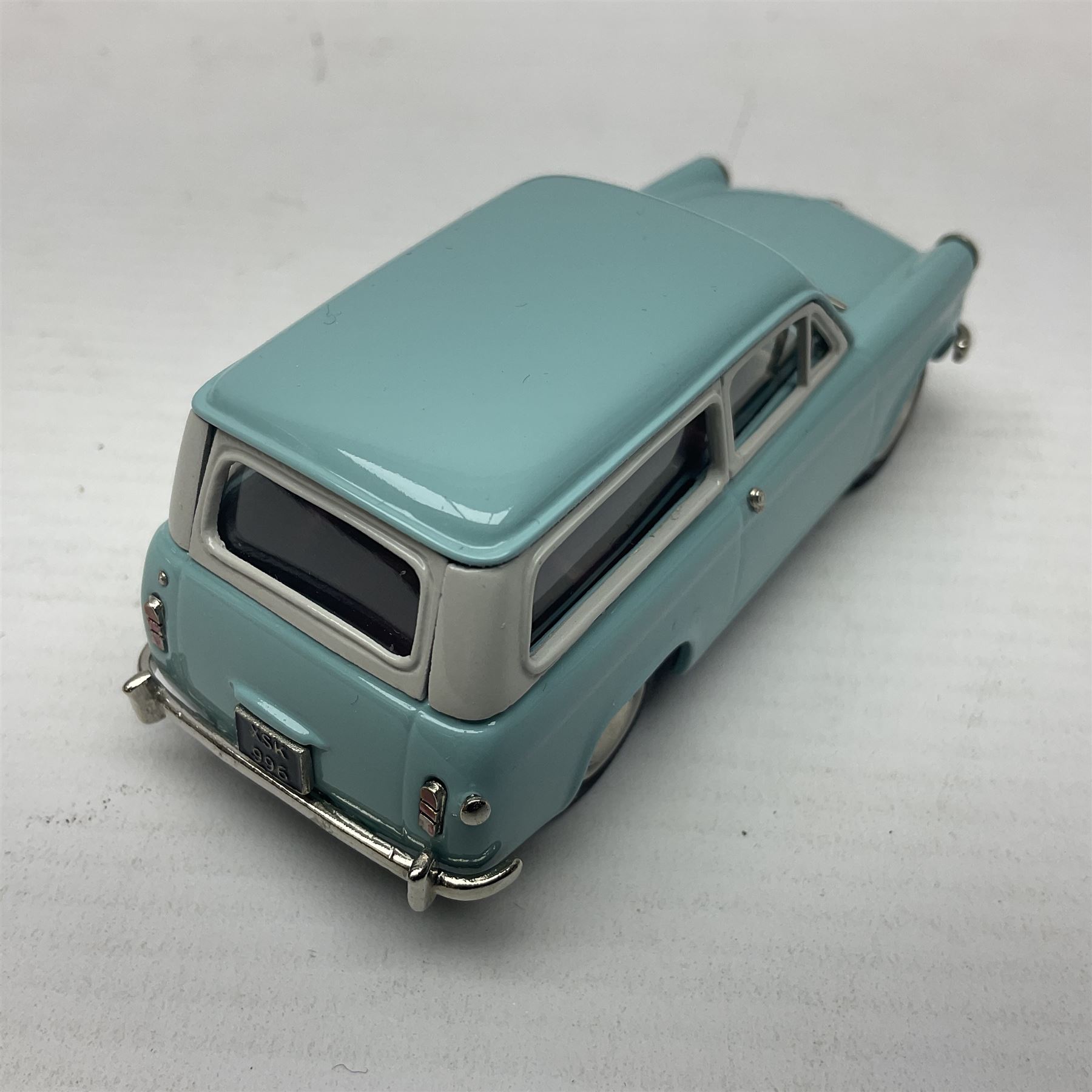 Four Lansdowne Models 1:43 scale models - 1956 Hillman minx Series 1 (Pearl grey over Fiesta blue); 1957 Hillman Husky Series 1 (Seacrest green/foam grey); 1960 Ford Consul MkII (Imperial maroon/smoke grey); and 1972 Vauxhall Ventora 3300 MkII; all boxed (4)