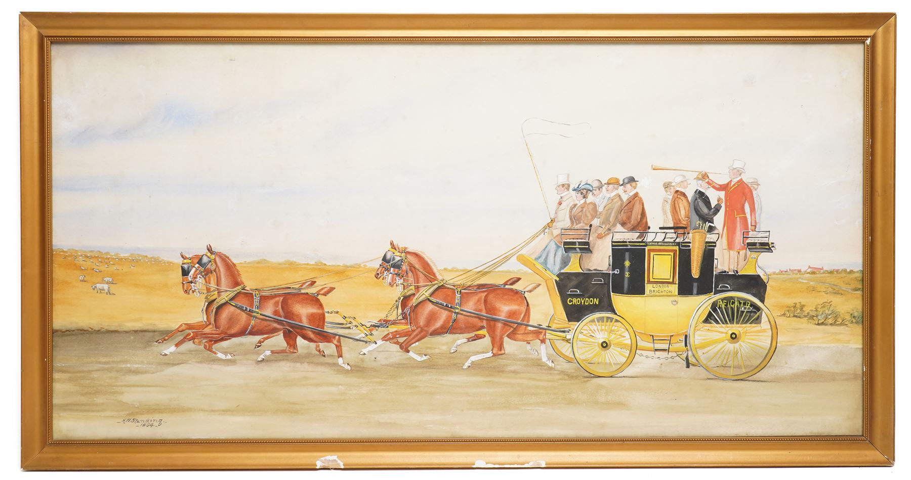 Henry William Standing (1894–1931), Coach and Four Croydon-Reigate, watercolour signed and dated, 41cm x 78cm