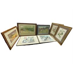 Two Cecil Aldin prints, John Blockley signed print, Joseph Farquharson prints, floral prints, and other pictures (qty)