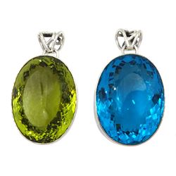 Two large silver green and blue stone set pendants, stamped 925