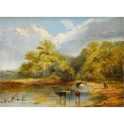 George Dodgson Callow (British 1829-1875): Cows Wading through a Calm River, oil on canvas...
