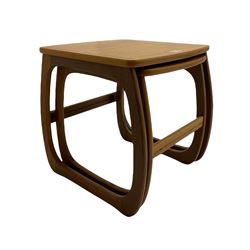 Nathan - teak Long John nest of tables and a singular nest of tables 