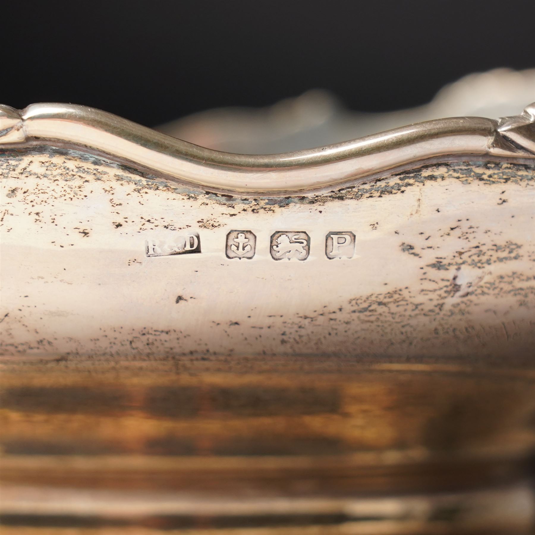 Silver circular fruit bowl with pierced border and pedestal foot D21cm Birmingham 1939 Maker Roberts & Dore Ltd