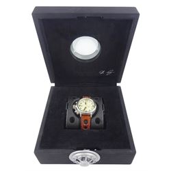 Italo Fontana U-Boat Flightdeck Cas Beige gentleman's stainless steel automatic watch, Ref. 7117, cream dial with Arabic hour markers and three subsidiary dials, on original brown leather strap, boxed with warranty card dated 2014