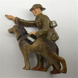 Eight Elastolin British soldiers and wartime figures, including nurse, injured soldier on stretcher, soldier with dog, etc, tallest 11cm