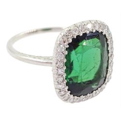 Early 20th century platinum green tourmaline and diamond cluster ring