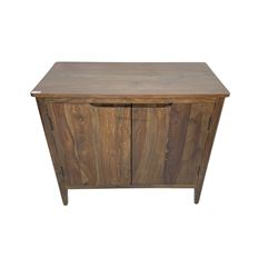 Hardwood cabinet, rectangular top over two cupboard doors, raised on tapering supports