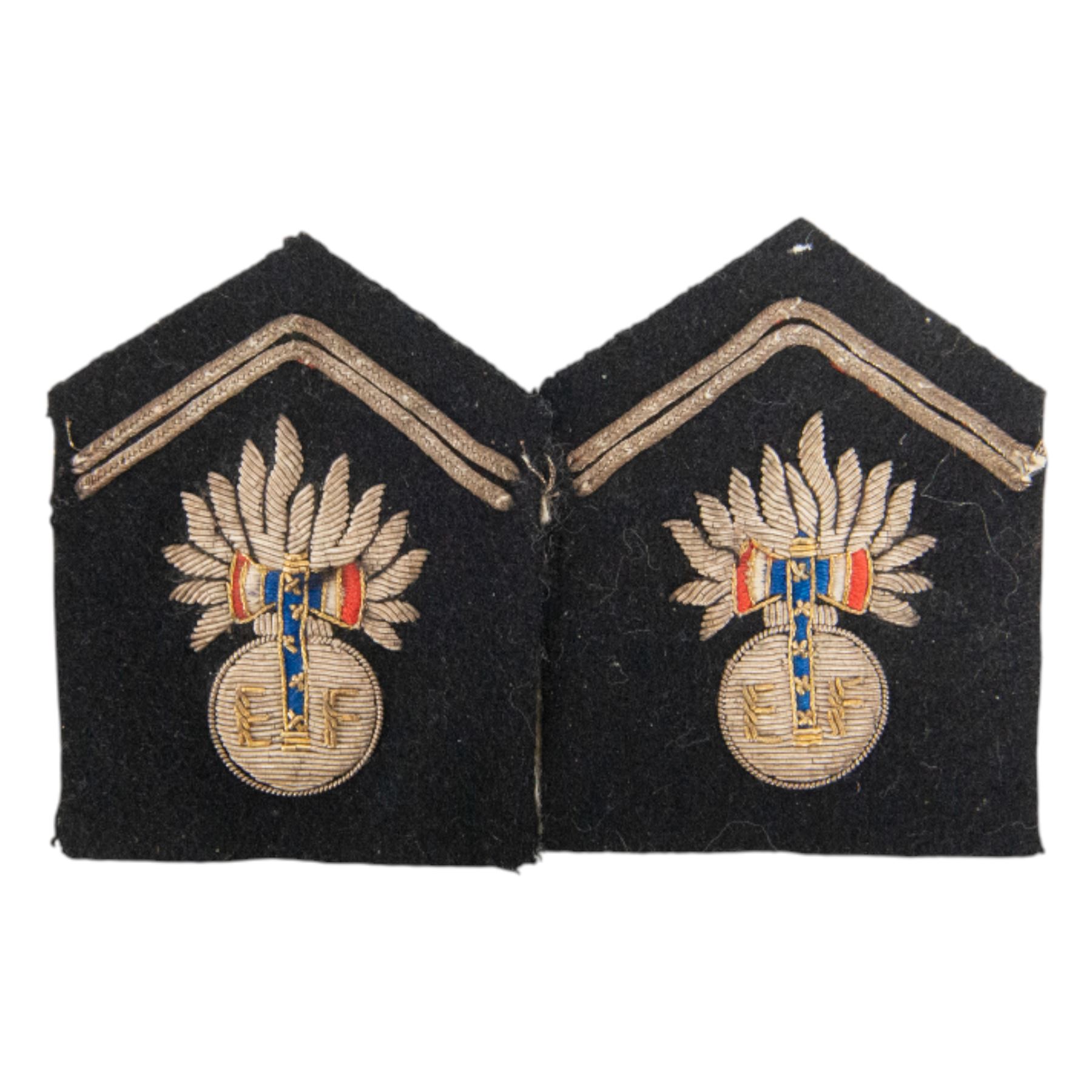 WWII French Vichy Marechal Petain body guard officer's collar badges, the unit was created in 1940 and terminated in 1944