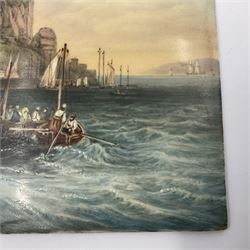 Richard Abbott: St Michael’s Mount, painted oil on porcelain plaque, with 'St Michaels Mount painted by R. Abbott', inscribed on reverse, H15cm, W19cm