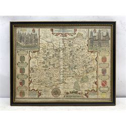 John Speed (British 1552-1629): 'Surrey Described and Divided into Hundreds', 18th century engraved map with later hand-colour 40cm x 52cm