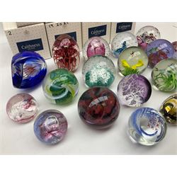 Eighteen Caithness paperweights, to include Myriad, Escapade Fascination, Crystal Voyager, Festive Snowflake, Moon Crystal, etc, 