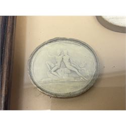 Set of six 19th century Grand Tour plaster intaglios, each depicting classical figures, frame H25cm, W19cm