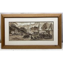 Ron Wagstaff (Northern British 20th Century): 'High and Dry - Norfolk', 'Haystack and Yard - Beamish', 'Newark Fairground' and Farmyard Landscapes, collection of five watercolours signed, variously titled verso max 35cm x 44cm (5)