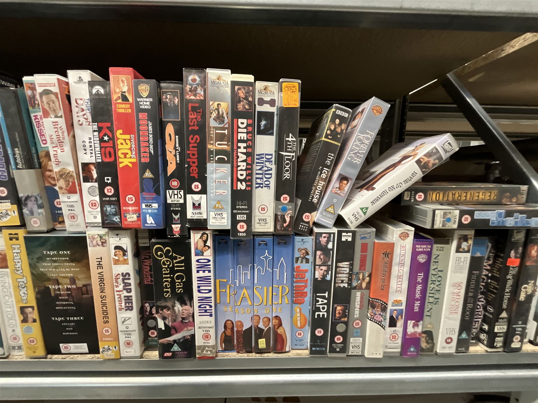 Two bays of vintage VHS videos, approx. 300 - viewing and collection at Duggleby Storage, YO11 3TX
