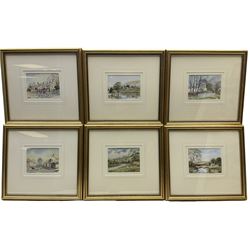 George 'Griff' Griffiths (British 1939-2017): Yorkshire Moors and Hunting Scenes, set six miniature watercolours signed 10cm x 13cm (6)