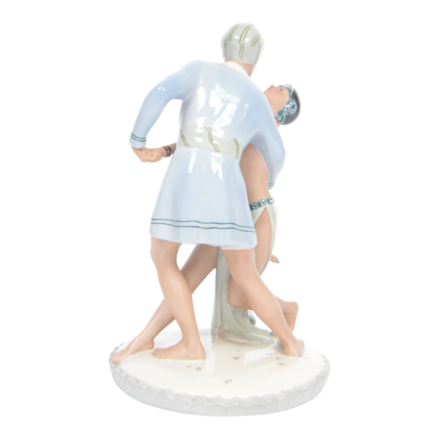 Royal Dux figural group, modelled as two dancers in Arabic dress, possibly Rudolph Valentino and Vilma Banky from The Son of the Sheik, with impressed and printed marks beneath, H30cm