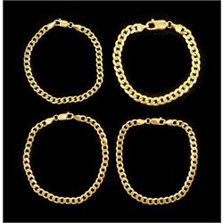 Four 9ct gold flattened curb link bracelets, hallmarked