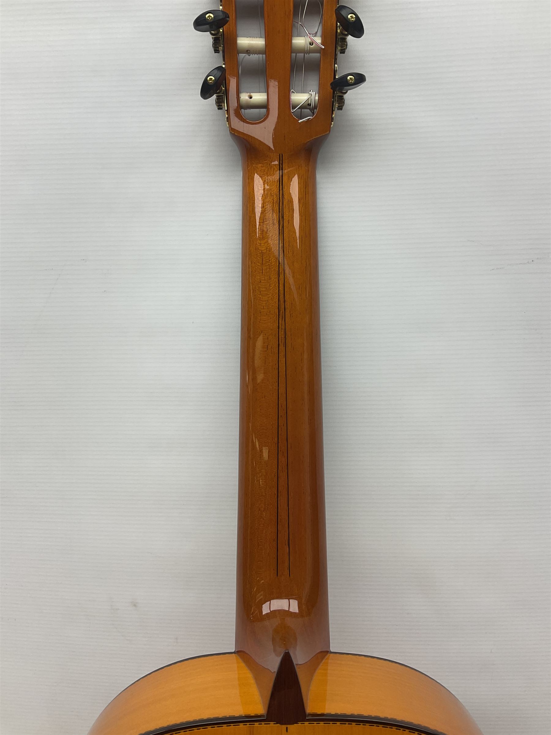 2019 A. Burguet Valencia hand made Flamenco guitar model IF-001 with spruce top and cypress wood back and sides; bears maker's label, L98cm; in original Burguet fitted hard carrying case