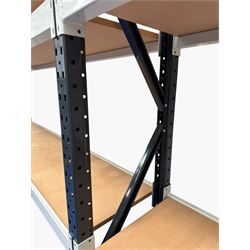 Two bays of Constructor warehouse racking with MDF boards