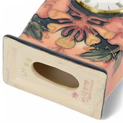 Moorcroft clock in Paradise Found pattern, with impressed mark beneath H15cm