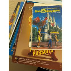 Collection of Disney memorabilia and ephemera, including Walt Disney Treasures DVD, two Disney Villains mugs, enamel pins, Mickey Mouse D23 fan club pack, Disney Twenty-Three magazines, Sketches magazines, etc