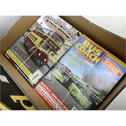 Collection of bus related magazines dating from the 1960s and later, to include Buses Illustrated Magazine, by Ian Allen, Bus & Coach Preservation magazine, Bus Fayre magazine, together with books relating to trans, railway interest etc in six boxes
