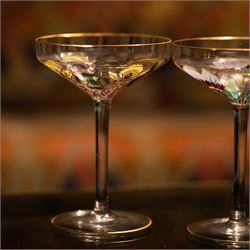 Pair of early 20th century Theresienthal Art Nouveau hand painted glass champagne coupes, ...