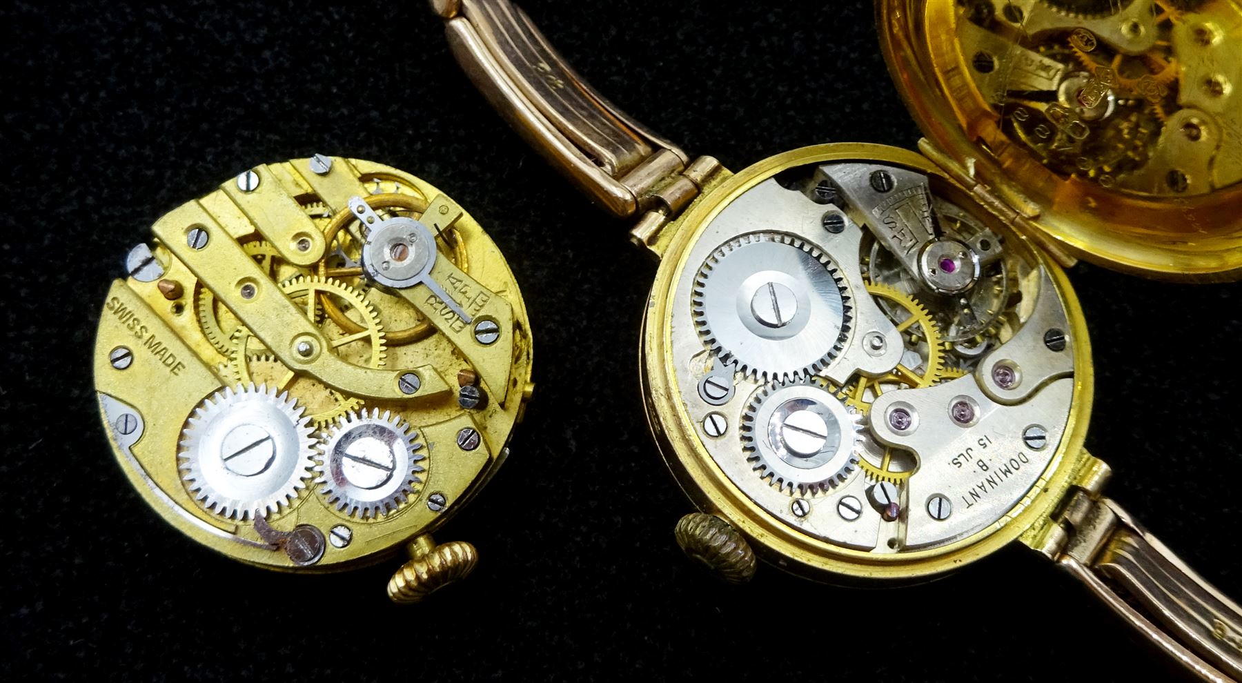 Three early 20th century 9ct gold manual wristwatches, two on rose gold