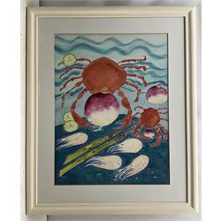 June Todd (Scottish Contemporary): 'Prawns and Crabs', watercolour signed, titled and dated 1998 verso 74cm x 56cm 