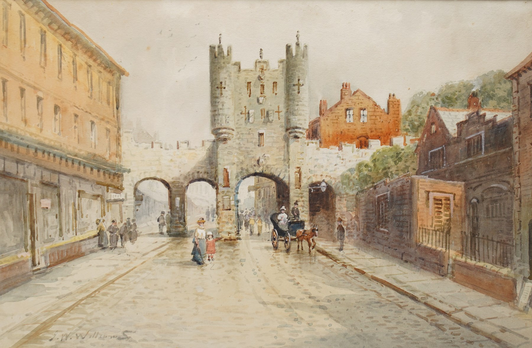 John Wynne Williams (British fl.1900-1920): Micklegate Bar - York, watercolour signed 23cm x 35.5cm
