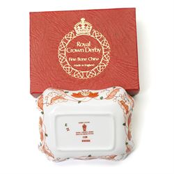 Pair of Royal Crown Derby Imari 1128 pattern oval pill boxes, boxed, W6.5m; together with two further pairs of trays in the same pattern, of clover and rectangular form, boxed (6)