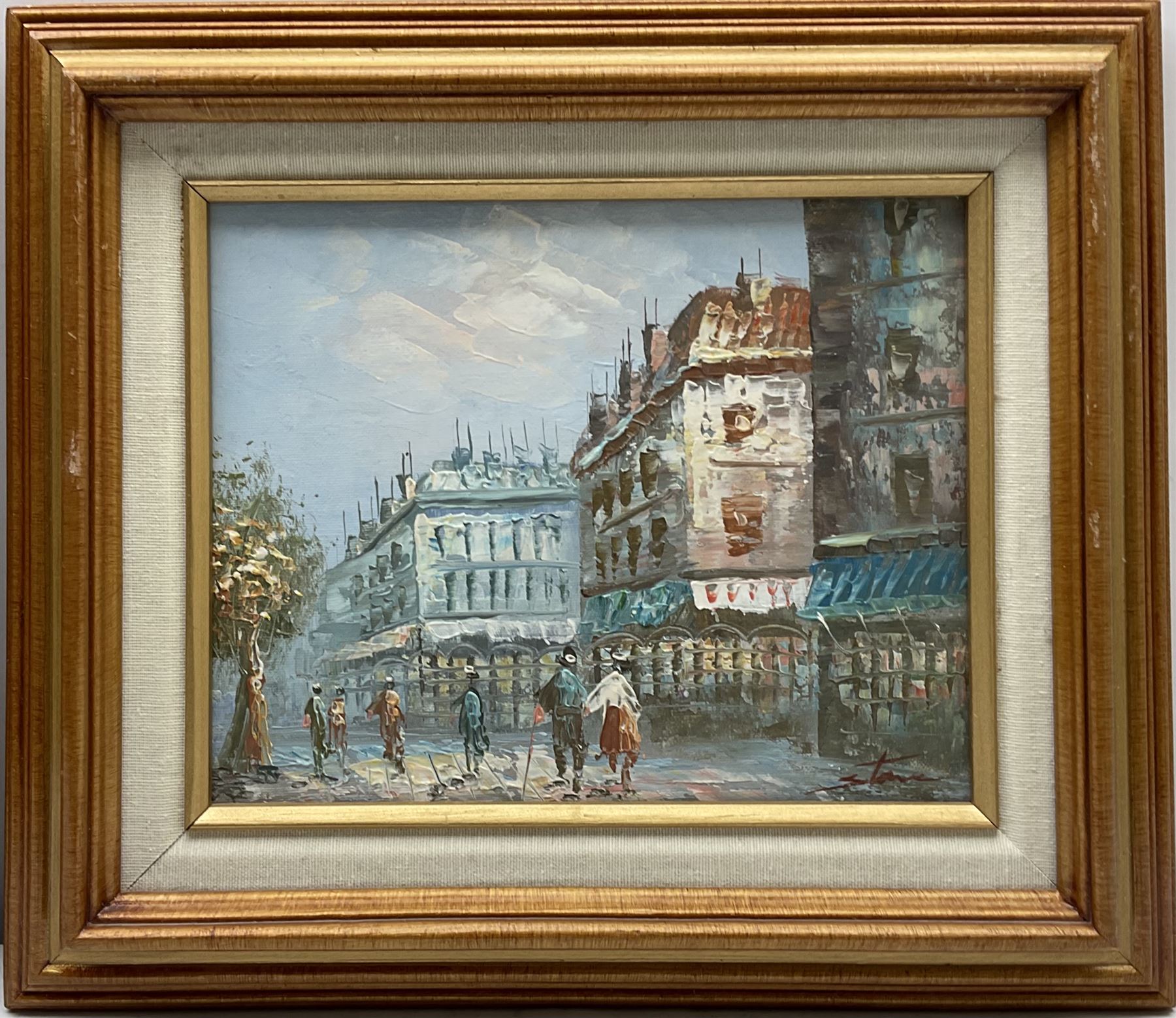 French School (20th century): Parisian Street Scenes, pair oils on board together with pair oils on canvas each 19cm x 24cm (4)