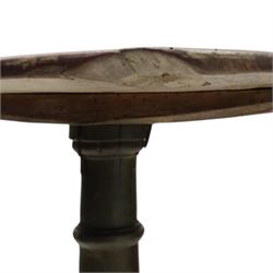 18th century primitive circular occasional table, single plank top with visible join, raised on turned column and splayed tripod base with shaped feet
