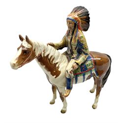 Beswick Native American on horseback, model no 1391, printed mark beneath H21.5cm.