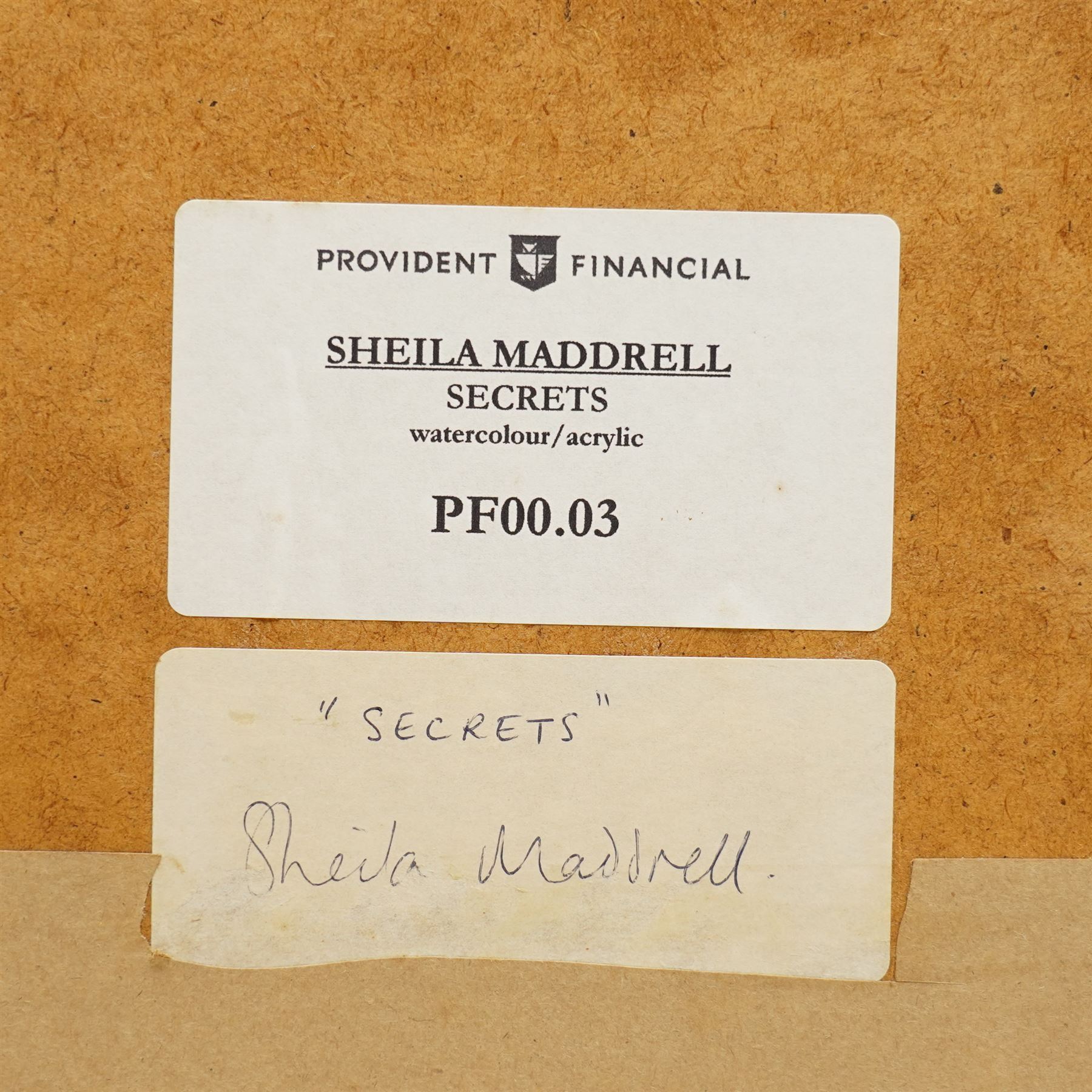 Sheila Maddrell (British Contemporary): 'Secrets', watercolour and acrylic signed with initials, titled on artist's label verso 26cm x 26cm