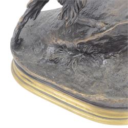 After Jules Moigniez, bronze figure of a goat climbing a rock, on oval plinth, inscribed signature, H28cm