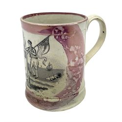 19th century Sunderland lustre frog mug decorated with black transfer crested scene for the Mariners Arms and motto 'DEUS DABIT VELA', H12cm