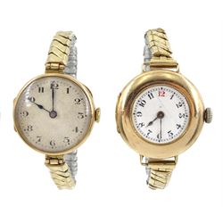 Longines 9ct gold manual wind wristwatch , case by Arthur Baume & Co, London import marks 1926  and one other 9ct gold wristwatch, hallmarked, both on expanding gilt straps
