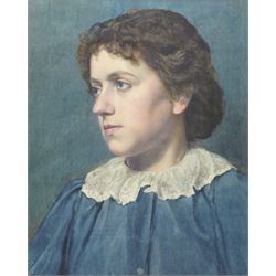 English School (Late 19th century): Portrait of a Boy Wearing a Tunic and Lace Collar, wat...