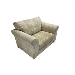 Contemporary snuggler sofa, upholstered in chequered fabric