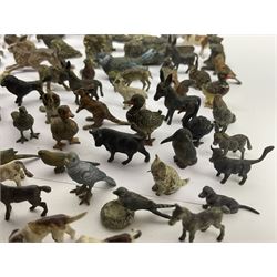Collection of miniature cold painted bronze and similar animals, to include birds, sheep, horses etc 