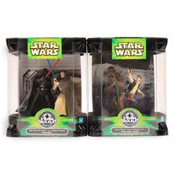 Ten Star Wars figures and playsets, comprising four The Kenner Collection Epic Force figures Bespin Luke Skywalker, Han Solo and two C-3POs, The Kenner Collection Power of the Force Kabe and Muftak figure pack, Jabba the Hutts Dancers, Jabbas Palace Diorama, Cantina at Mos Eisley Diorama and Hasbro Silver Anniversary packs Final Duel and Death Star Escape, all boxed